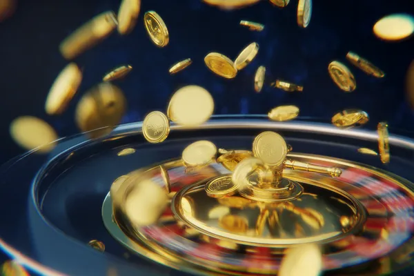 Uma roleta brilhante com fichas em cascata, simbolizando os envolventes jogos ao vivo e instantâneos disponíveis no BB22.